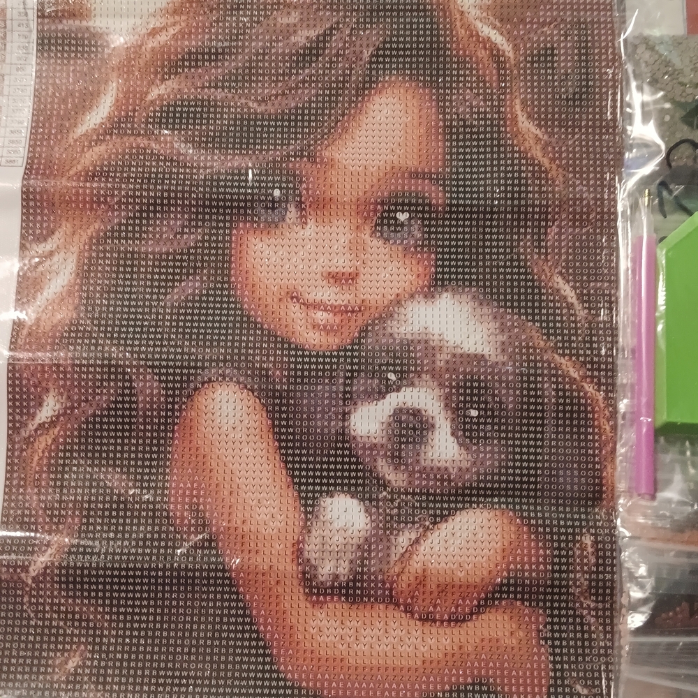 Charming Girl and Dog Diamond Painting Kit - Brown and Black 30x40 - Picture 2 of 5